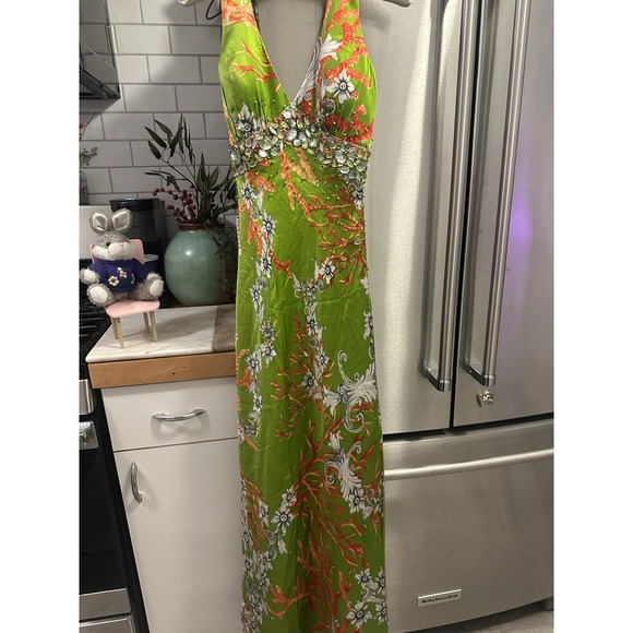 Mary.LCouture Silk Maxi Halter Beaded Dress Sz2 Prom Wedding Formal Opera NWT - Picture 8 of 13